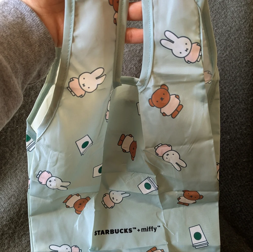 SOLD Starbucks Asia x Miffy foldable tote bag in dusty green color BNWT - Picture 3 of 5